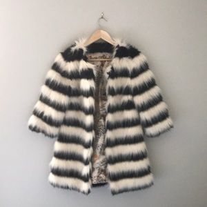 Faux Fur Black and White Striped Coat